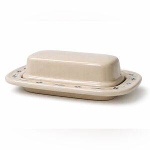 Longaberger Stoneware Butter Dish Cream Blue Woven Traditions 8” x 4.5”  USA